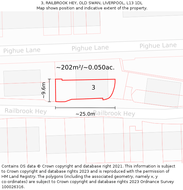 3, RAILBROOK HEY, OLD SWAN, LIVERPOOL, L13 1DL: Plot and title map