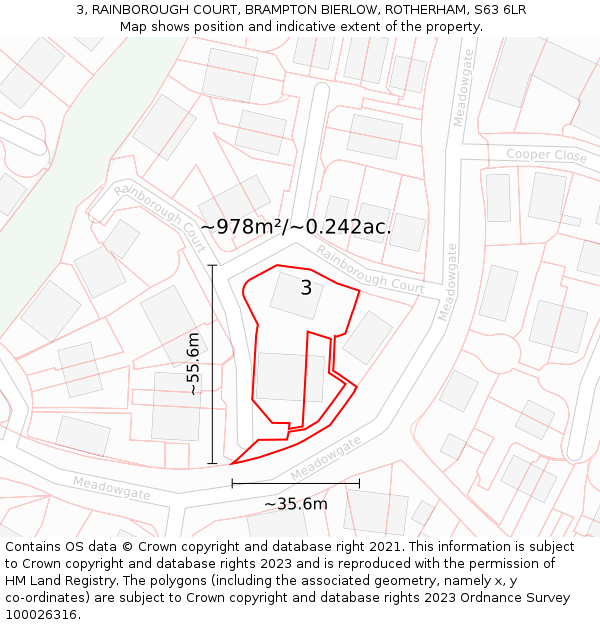3, RAINBOROUGH COURT, BRAMPTON BIERLOW, ROTHERHAM, S63 6LR: Plot and title map