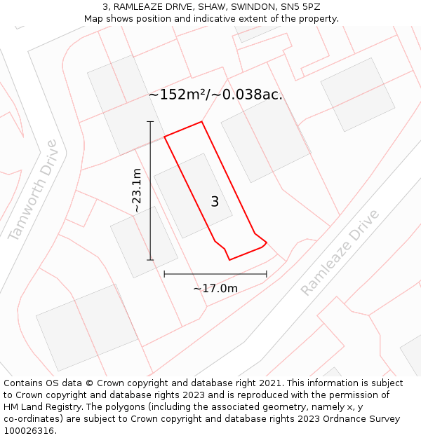 3, RAMLEAZE DRIVE, SHAW, SWINDON, SN5 5PZ: Plot and title map