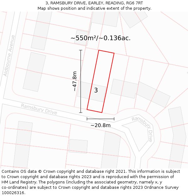 3, RAMSBURY DRIVE, EARLEY, READING, RG6 7RT: Plot and title map