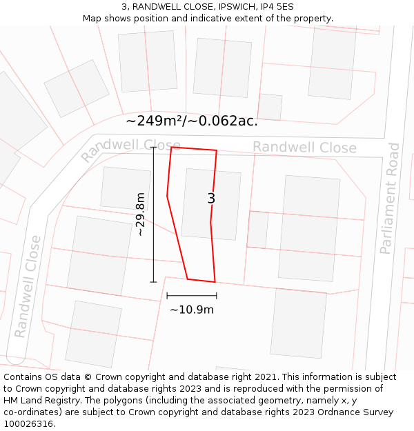 3, RANDWELL CLOSE, IPSWICH, IP4 5ES: Plot and title map