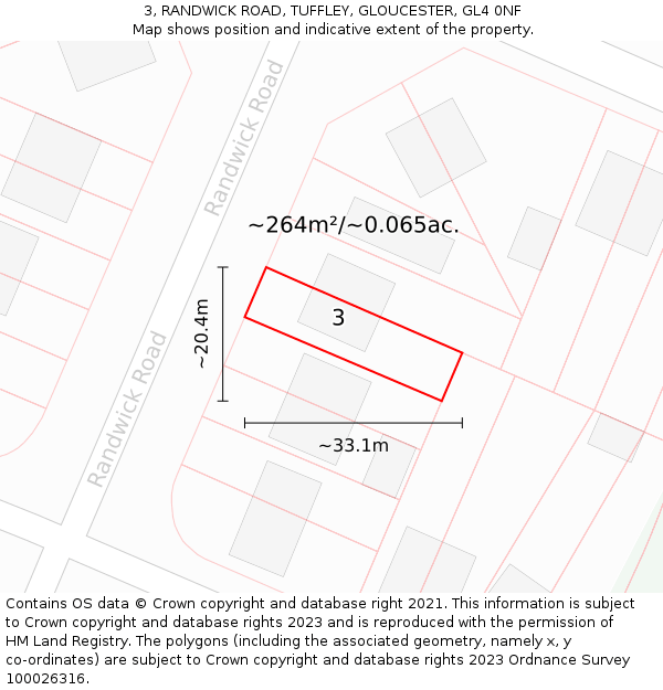 3, RANDWICK ROAD, TUFFLEY, GLOUCESTER, GL4 0NF: Plot and title map