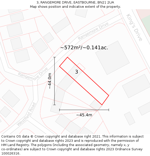3, RANGEMORE DRIVE, EASTBOURNE, BN21 2UA: Plot and title map