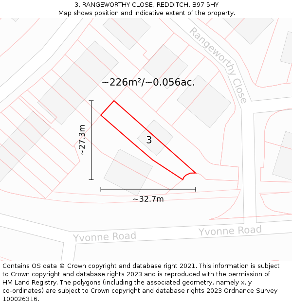 3, RANGEWORTHY CLOSE, REDDITCH, B97 5HY: Plot and title map
