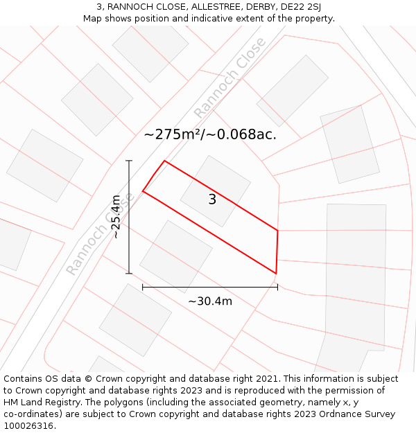 3, RANNOCH CLOSE, ALLESTREE, DERBY, DE22 2SJ: Plot and title map