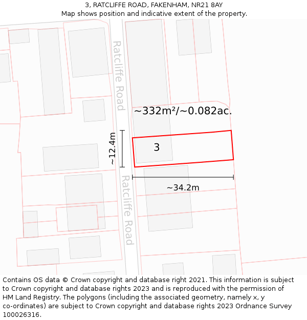 3, RATCLIFFE ROAD, FAKENHAM, NR21 8AY: Plot and title map