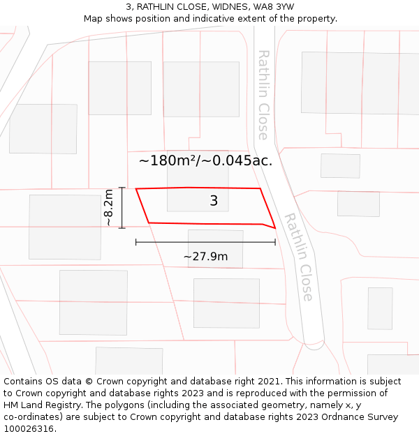 3, RATHLIN CLOSE, WIDNES, WA8 3YW: Plot and title map