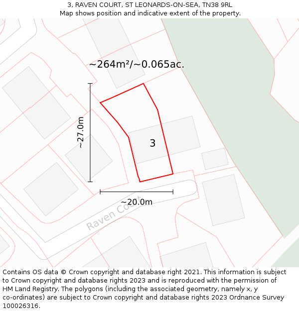 3, RAVEN COURT, ST LEONARDS-ON-SEA, TN38 9RL: Plot and title map