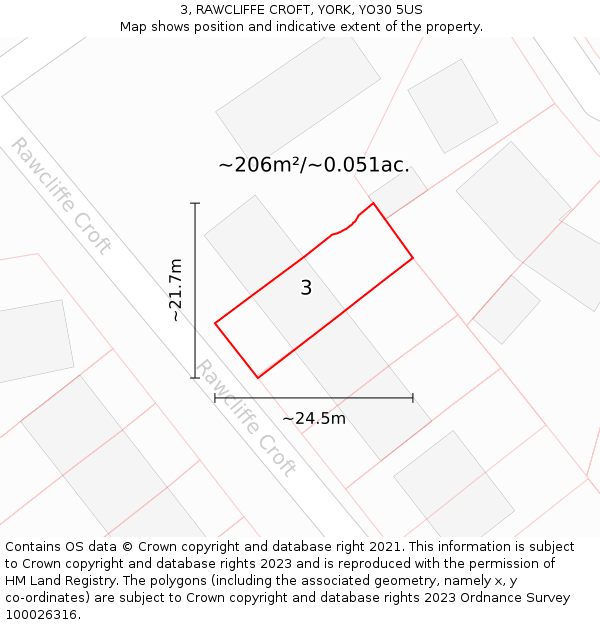 3, RAWCLIFFE CROFT, YORK, YO30 5US: Plot and title map