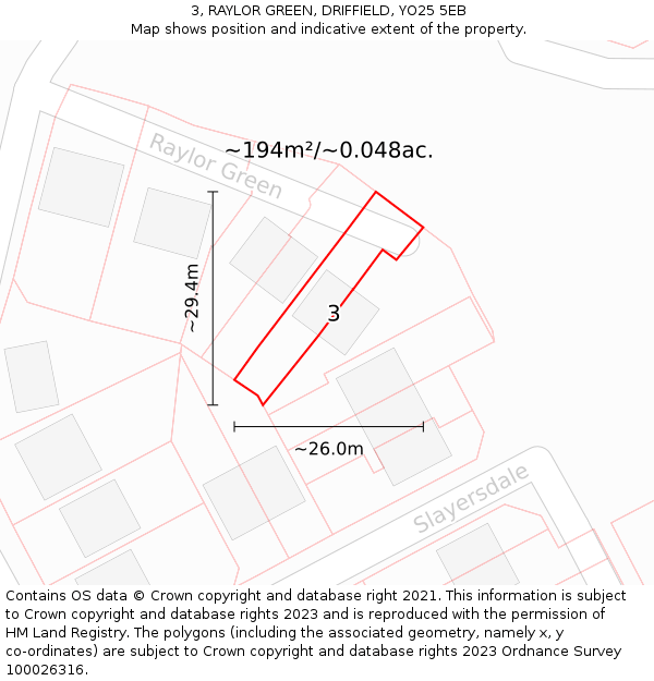 3, RAYLOR GREEN, DRIFFIELD, YO25 5EB: Plot and title map