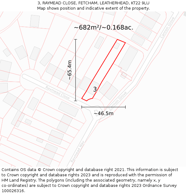 3, RAYMEAD CLOSE, FETCHAM, LEATHERHEAD, KT22 9LU: Plot and title map