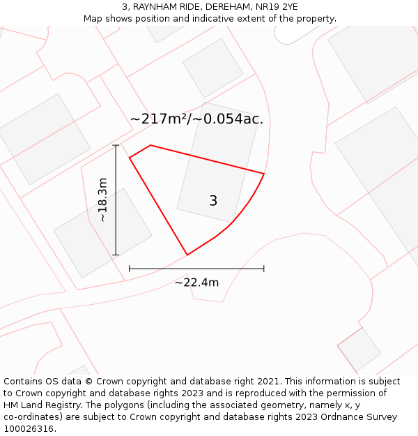 3, RAYNHAM RIDE, DEREHAM, NR19 2YE: Plot and title map