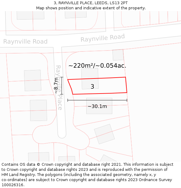 3, RAYNVILLE PLACE, LEEDS, LS13 2PT: Plot and title map