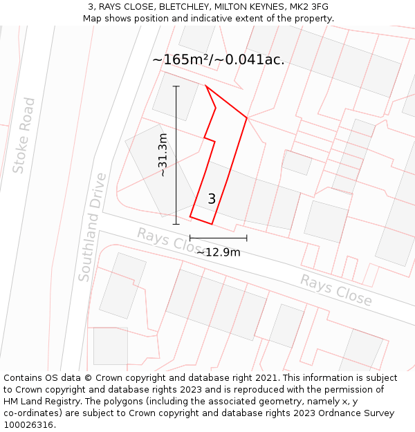 3, RAYS CLOSE, BLETCHLEY, MILTON KEYNES, MK2 3FG: Plot and title map