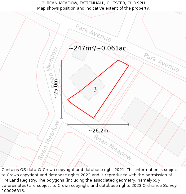 3, REAN MEADOW, TATTENHALL, CHESTER, CH3 9PU: Plot and title map