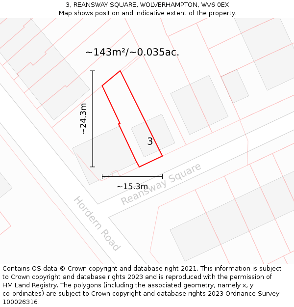 3, REANSWAY SQUARE, WOLVERHAMPTON, WV6 0EX: Plot and title map