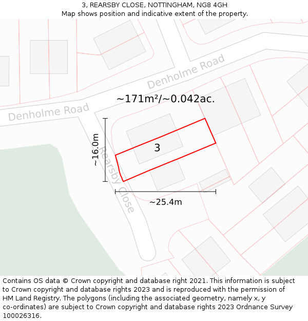 3, REARSBY CLOSE, NOTTINGHAM, NG8 4GH: Plot and title map