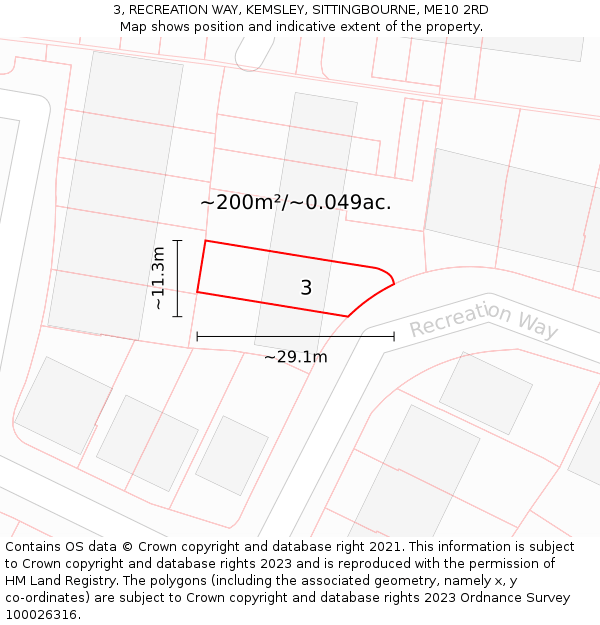 3, RECREATION WAY, KEMSLEY, SITTINGBOURNE, ME10 2RD: Plot and title map