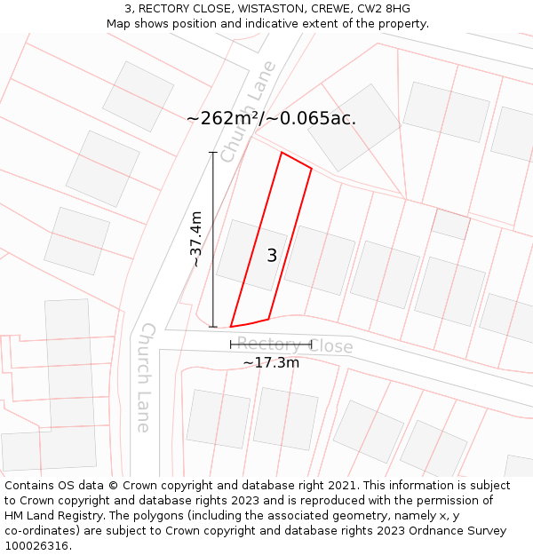 3, RECTORY CLOSE, WISTASTON, CREWE, CW2 8HG: Plot and title map