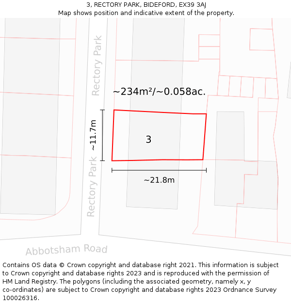 3, RECTORY PARK, BIDEFORD, EX39 3AJ: Plot and title map