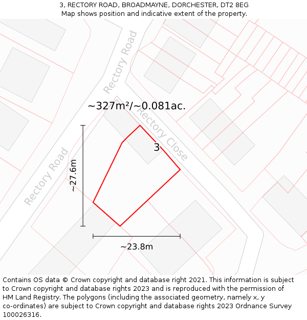 3, RECTORY ROAD, BROADMAYNE, DORCHESTER, DT2 8EG: Plot and title map