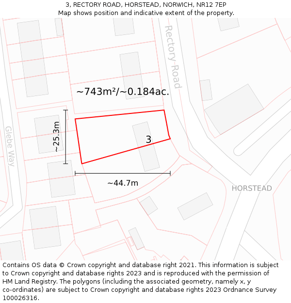 3, RECTORY ROAD, HORSTEAD, NORWICH, NR12 7EP: Plot and title map
