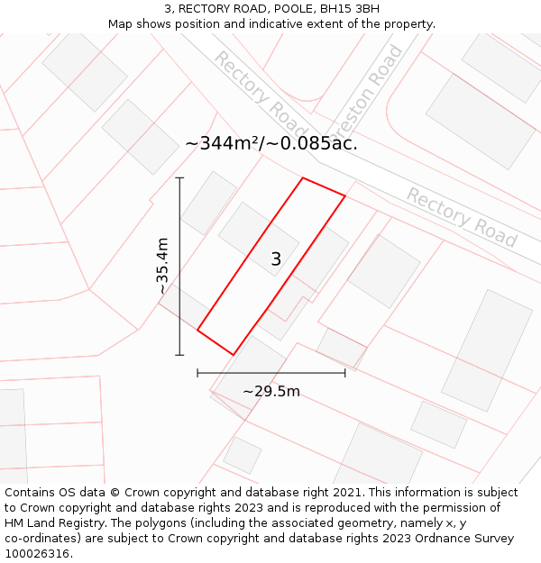 3, RECTORY ROAD, POOLE, BH15 3BH: Plot and title map