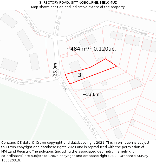 3, RECTORY ROAD, SITTINGBOURNE, ME10 4UD: Plot and title map