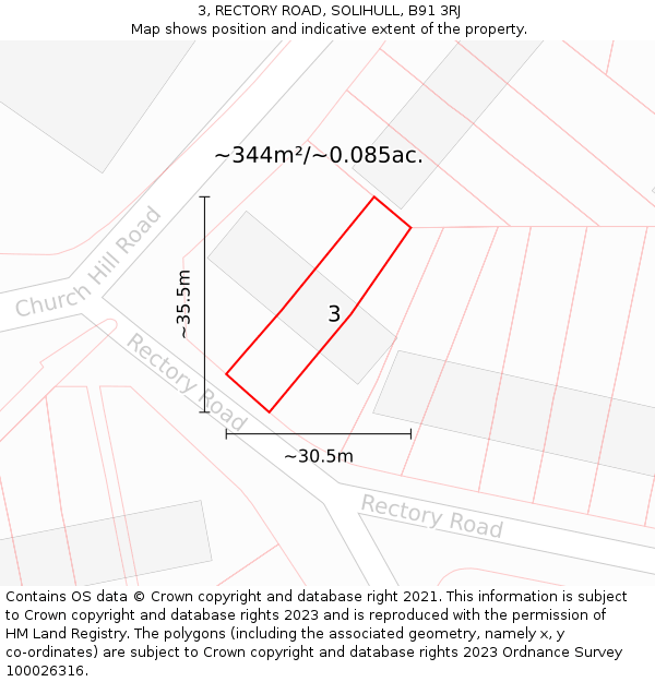 3, RECTORY ROAD, SOLIHULL, B91 3RJ: Plot and title map