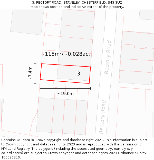 3, RECTORY ROAD, STAVELEY, CHESTERFIELD, S43 3UZ: Plot and title map