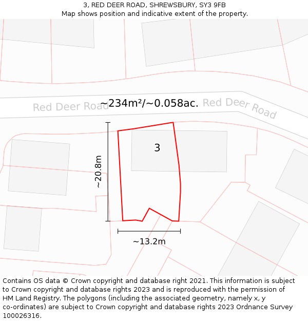 3, RED DEER ROAD, SHREWSBURY, SY3 9FB: Plot and title map