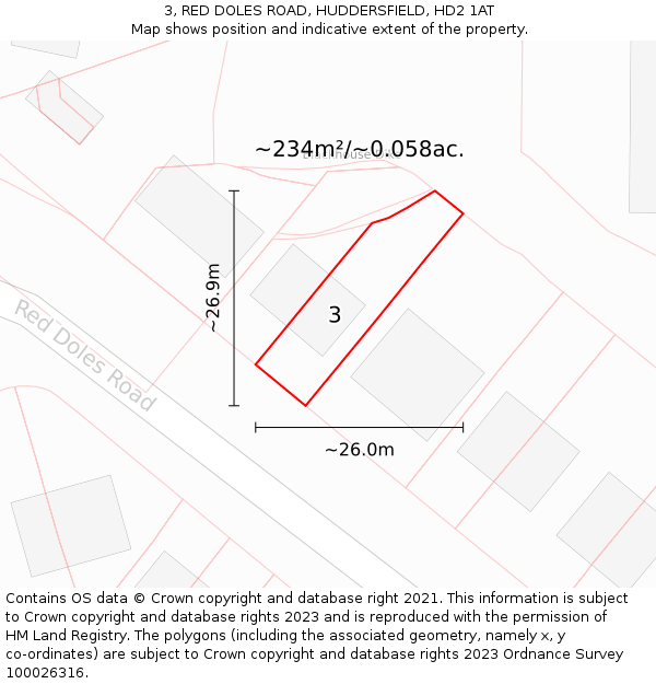 3, RED DOLES ROAD, HUDDERSFIELD, HD2 1AT: Plot and title map