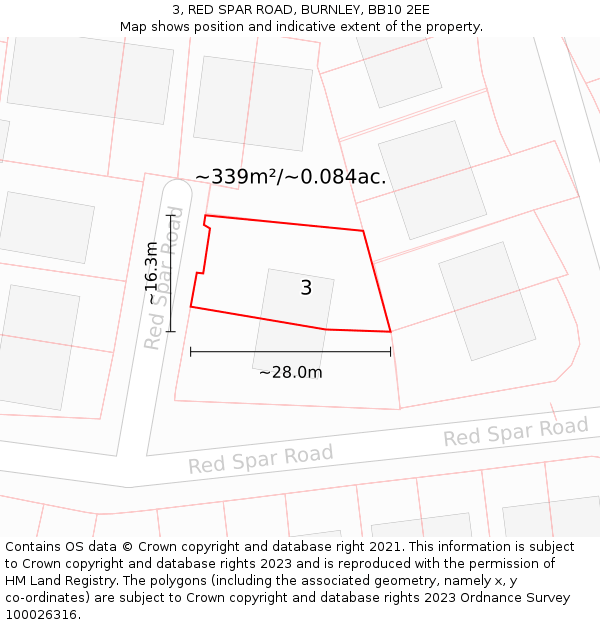 3, RED SPAR ROAD, BURNLEY, BB10 2EE: Plot and title map
