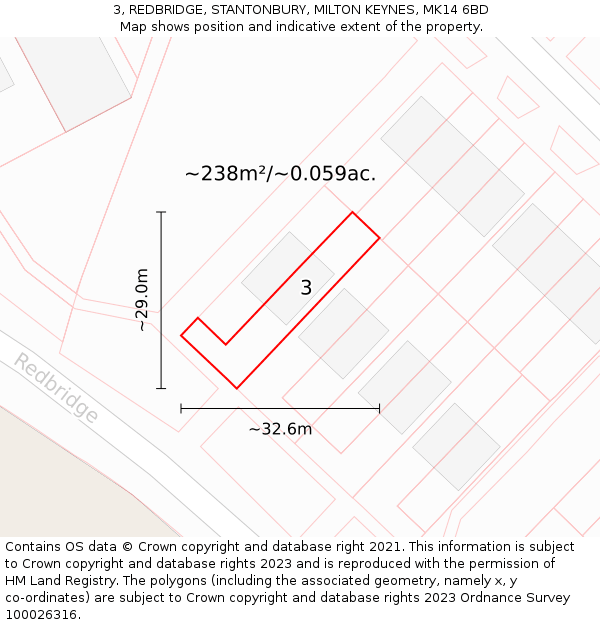3, REDBRIDGE, STANTONBURY, MILTON KEYNES, MK14 6BD: Plot and title map