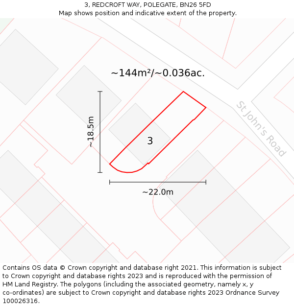 3, REDCROFT WAY, POLEGATE, BN26 5FD: Plot and title map