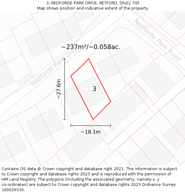 3, REDFORDE PARK DRIVE, RETFORD, DN22 7GF: Plot and title map