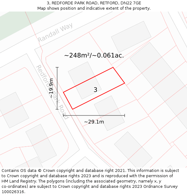 3, REDFORDE PARK ROAD, RETFORD, DN22 7GE: Plot and title map