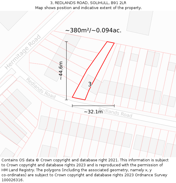 3, REDLANDS ROAD, SOLIHULL, B91 2LR: Plot and title map