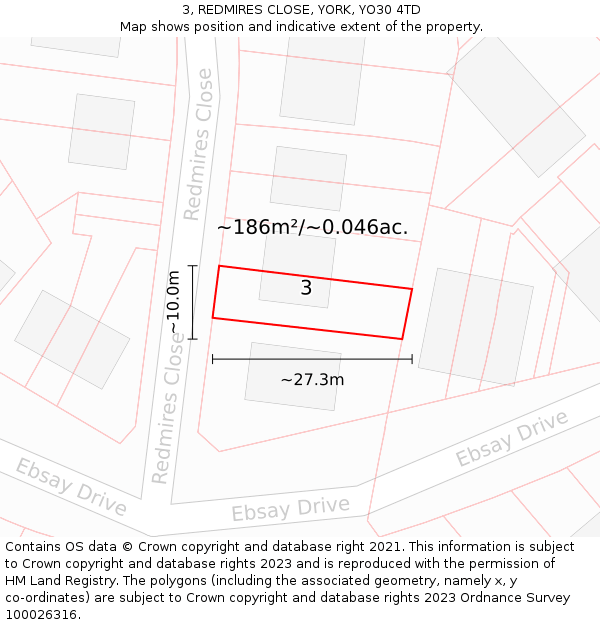 3, REDMIRES CLOSE, YORK, YO30 4TD: Plot and title map