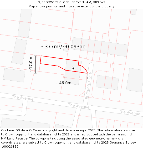 3, REDROOFS CLOSE, BECKENHAM, BR3 5YR: Plot and title map