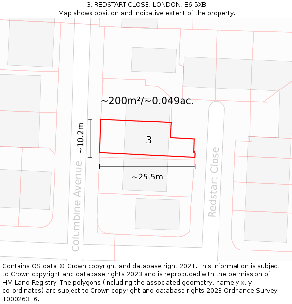 3, REDSTART CLOSE, LONDON, E6 5XB: Plot and title map