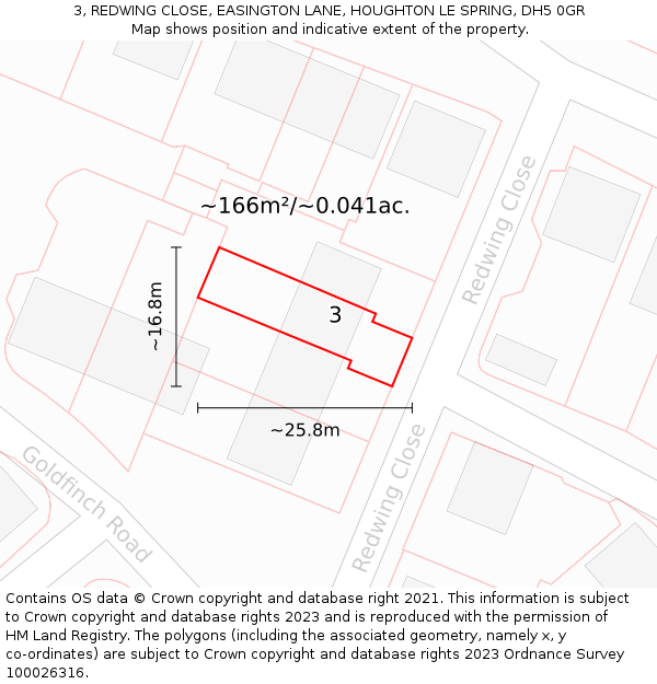 3, REDWING CLOSE, EASINGTON LANE, HOUGHTON LE SPRING, DH5 0GR: Plot and title map