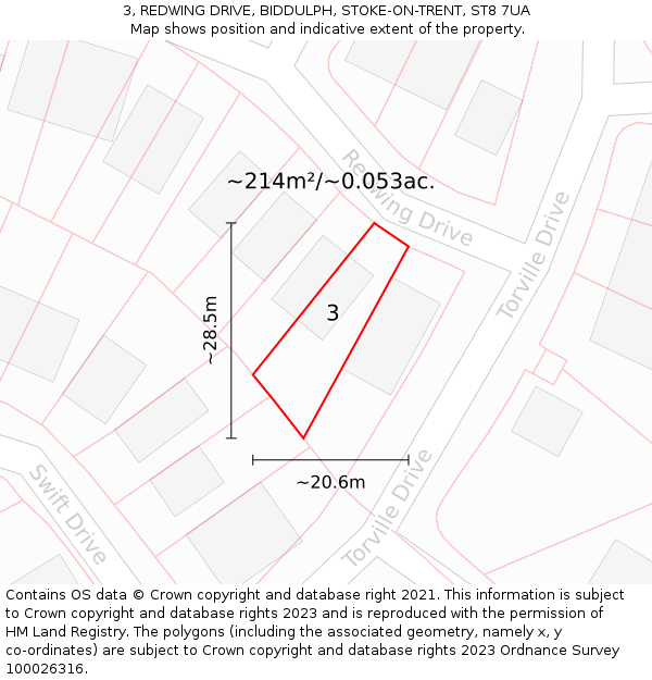 3, REDWING DRIVE, BIDDULPH, STOKE-ON-TRENT, ST8 7UA: Plot and title map
