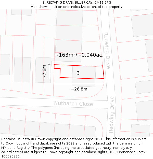 3, REDWING DRIVE, BILLERICAY, CM11 2PG: Plot and title map