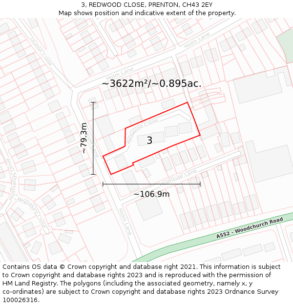 3, REDWOOD CLOSE, PRENTON, CH43 2EY: Plot and title map