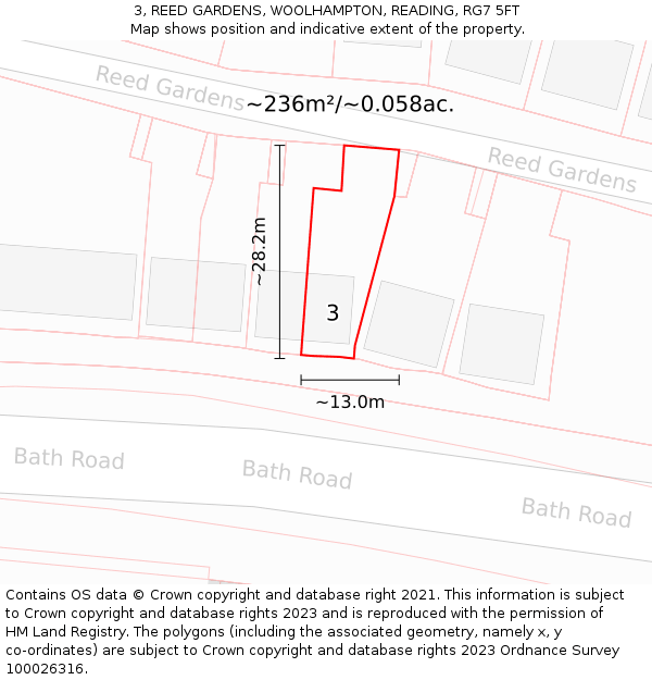 3, REED GARDENS, WOOLHAMPTON, READING, RG7 5FT: Plot and title map