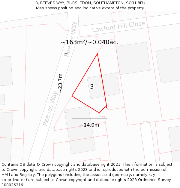 3, REEVES WAY, BURSLEDON, SOUTHAMPTON, SO31 8FU: Plot and title map