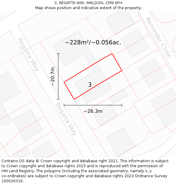3, REGATTA WAY, MALDON, CM9 6FH: Plot and title map