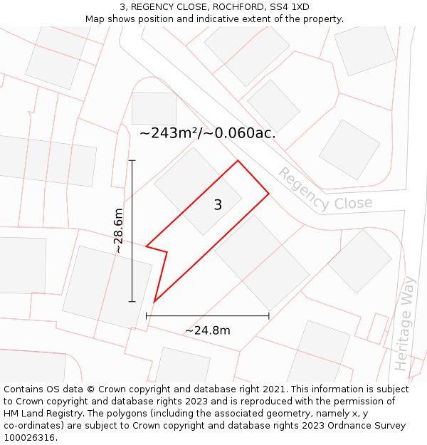 3, REGENCY CLOSE, ROCHFORD, SS4 1XD: Plot and title map