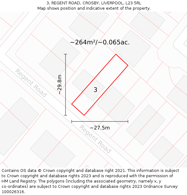 3, REGENT ROAD, CROSBY, LIVERPOOL, L23 5RL: Plot and title map